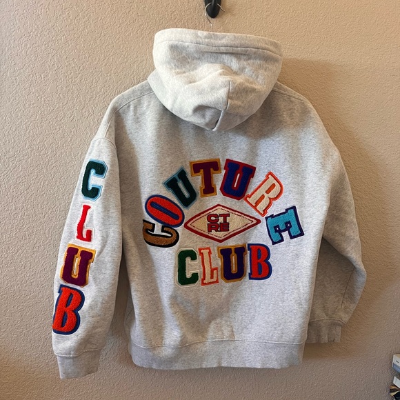 the couture club Tops - The Couture Club Multi-Badge Chenille Cotton-Blend Hoodie
